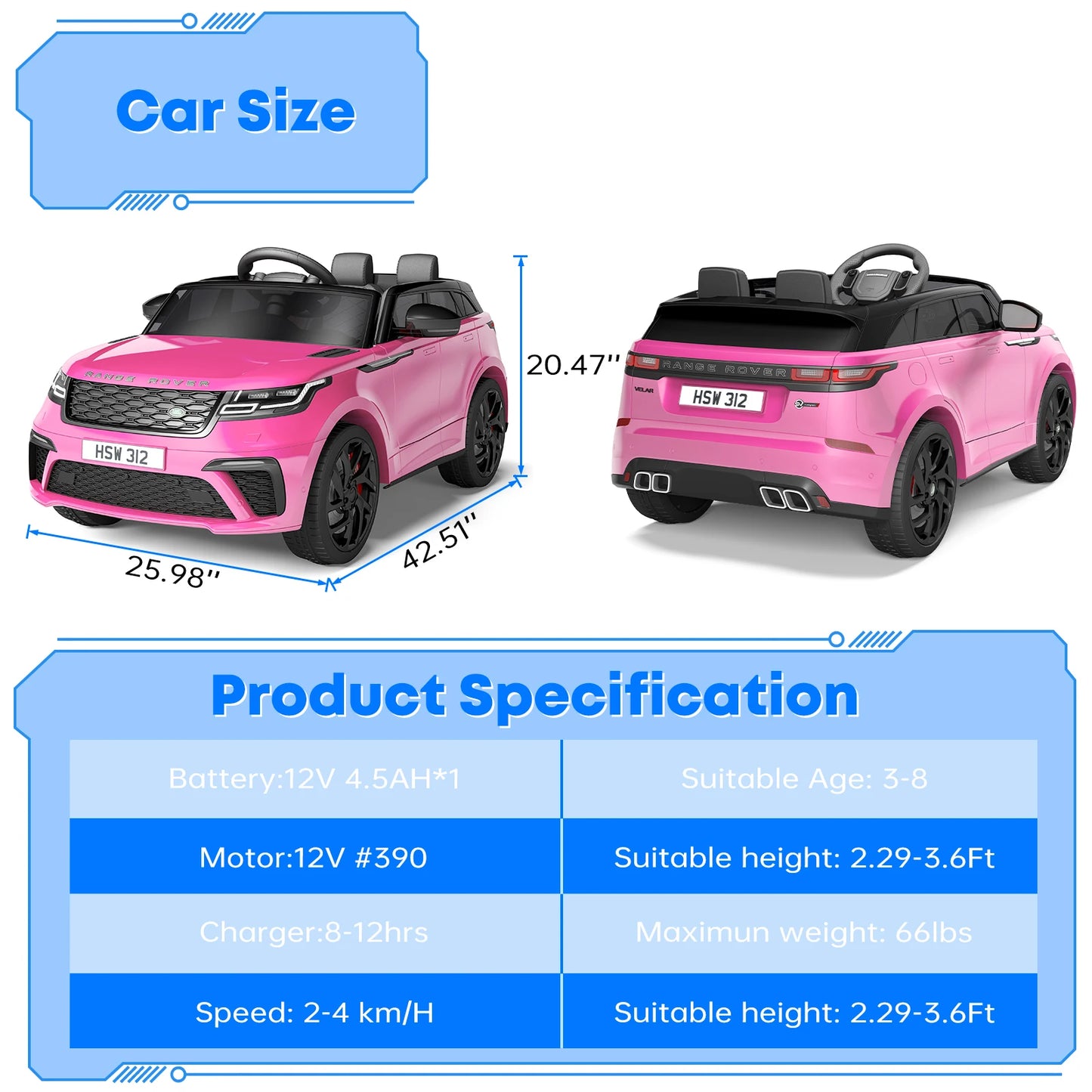 HobbyLane Ride On Cars For Kids 12V Electric With Parent Remote