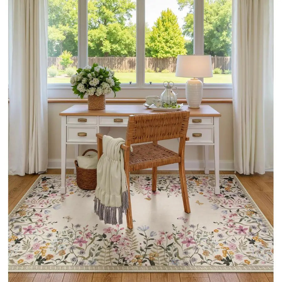 Washable Floral Area Rug Non Slip Entryway And Living Room