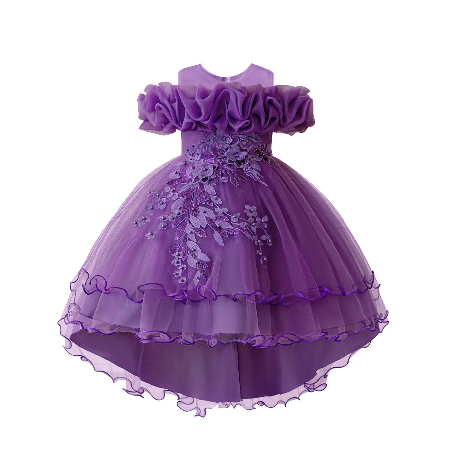 Toddler Girls Floral Print Sleeveless Tulle Dress With Ruffles