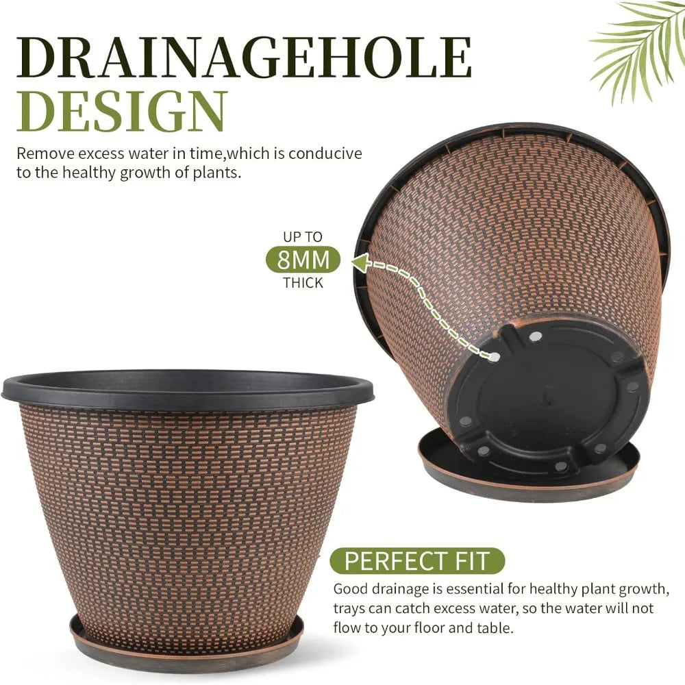 Plant Pots 4-Pack With Drainage Holes And Saucers Indoors Outdoors