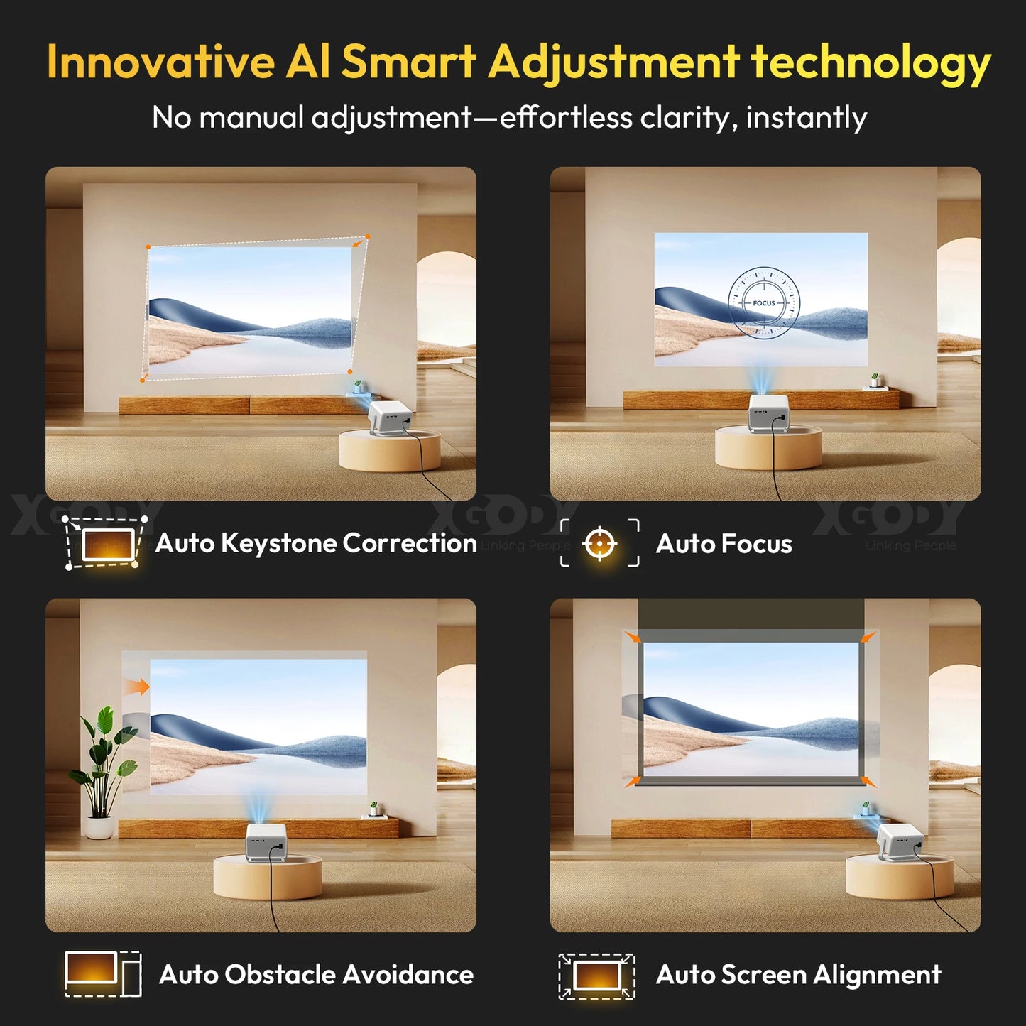 XGODY A6 Pro 4K Native 1080P Smart Projector Autofocus