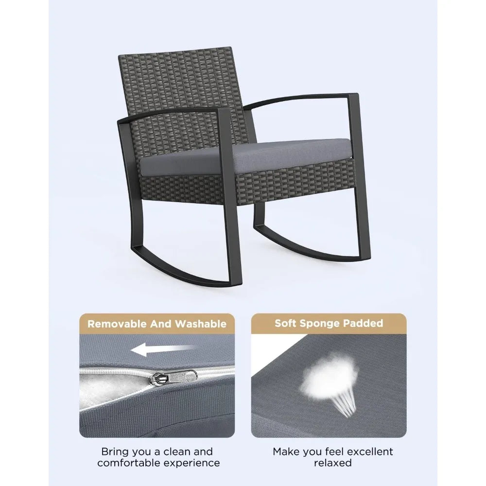 3 Piece Patio Outdoor Rocking Bistro Set With Coffee Table