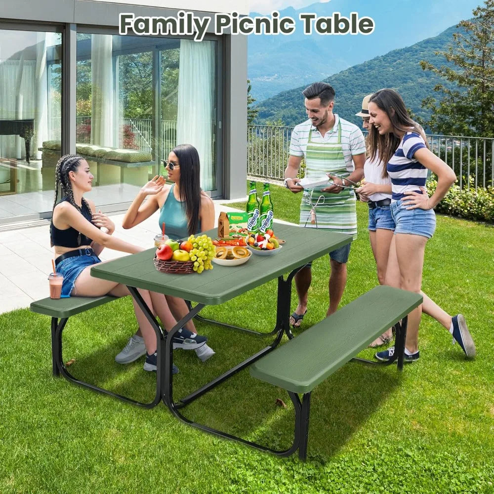 Portable Picnic Table Bench Set All Weather Steel Frame