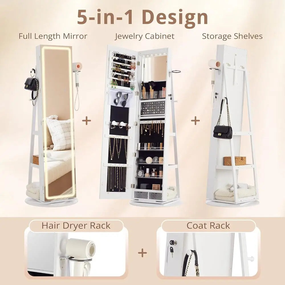 IRONCK LED Mirror Jewelry Cabinet Standing Armoire Lights