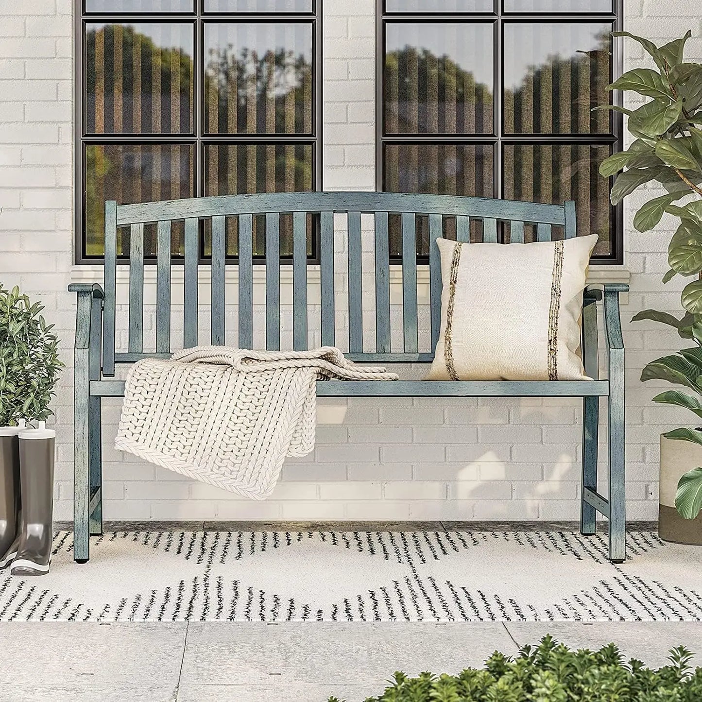 Grand Patio Farmhouse Outdoor Bench With Aluminum Backrest