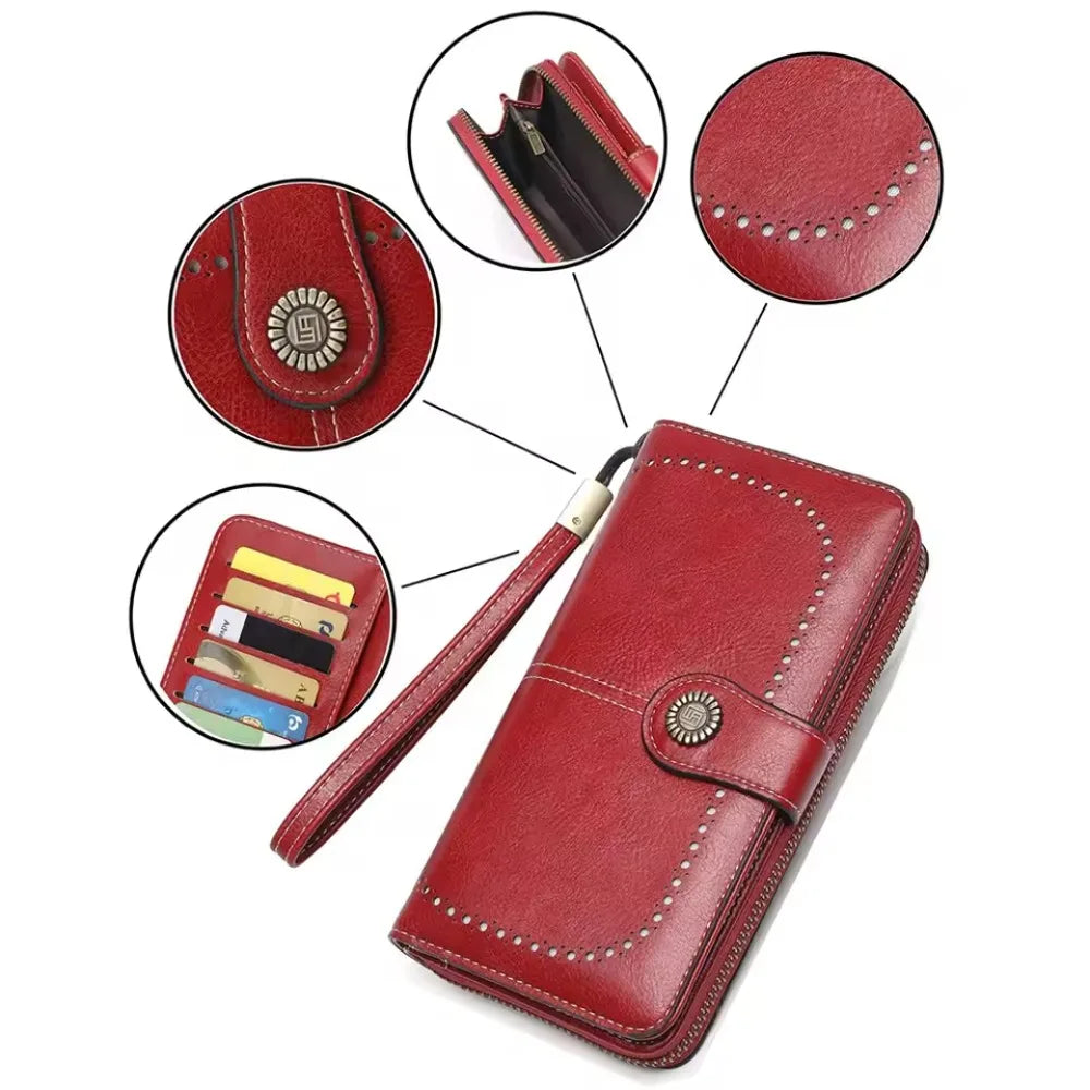 NONECN Anti-Theft PU Leather Women Wallet Long Zipper