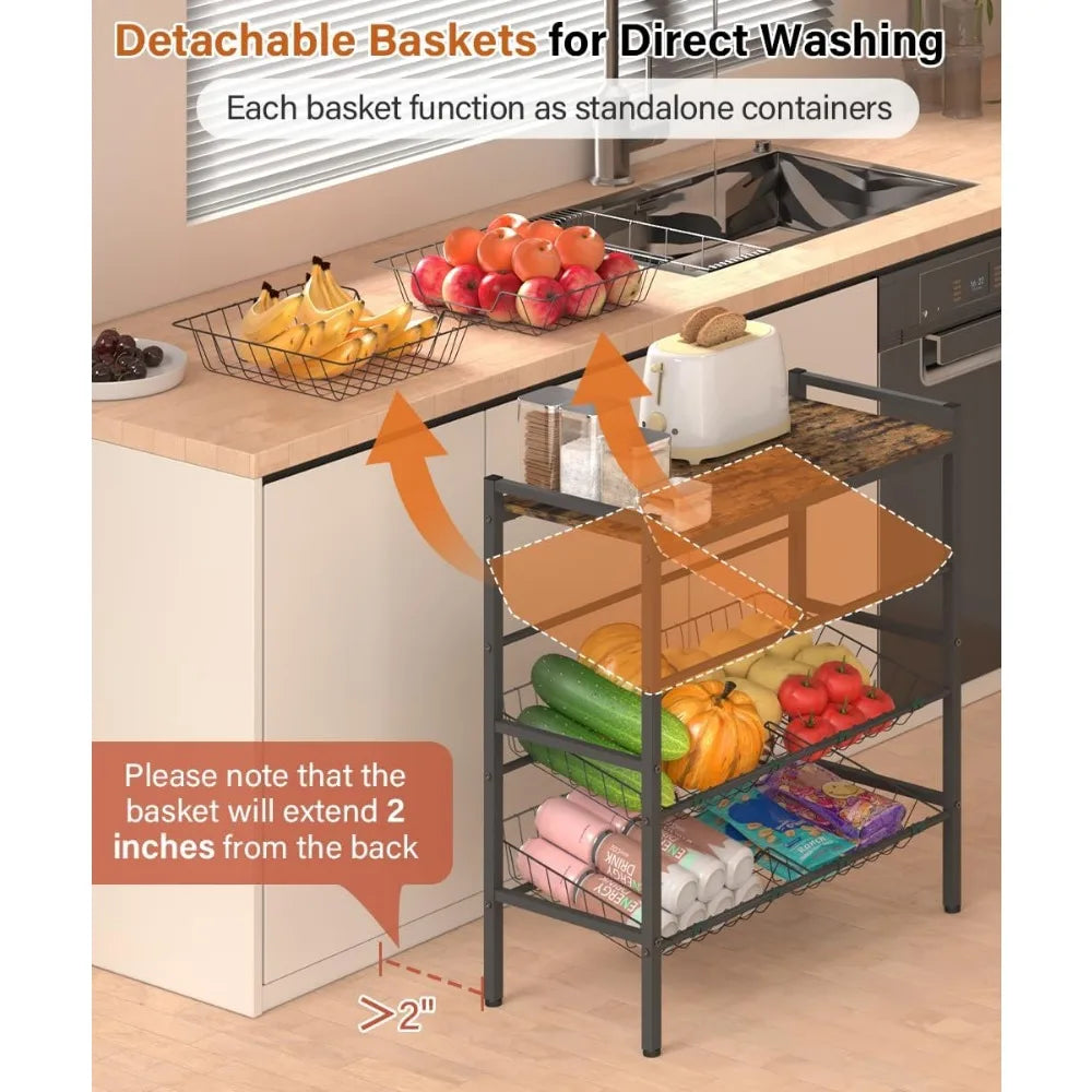 NBVCX 4 Tier Fruit and Vegetable Basket Rack Freestanding