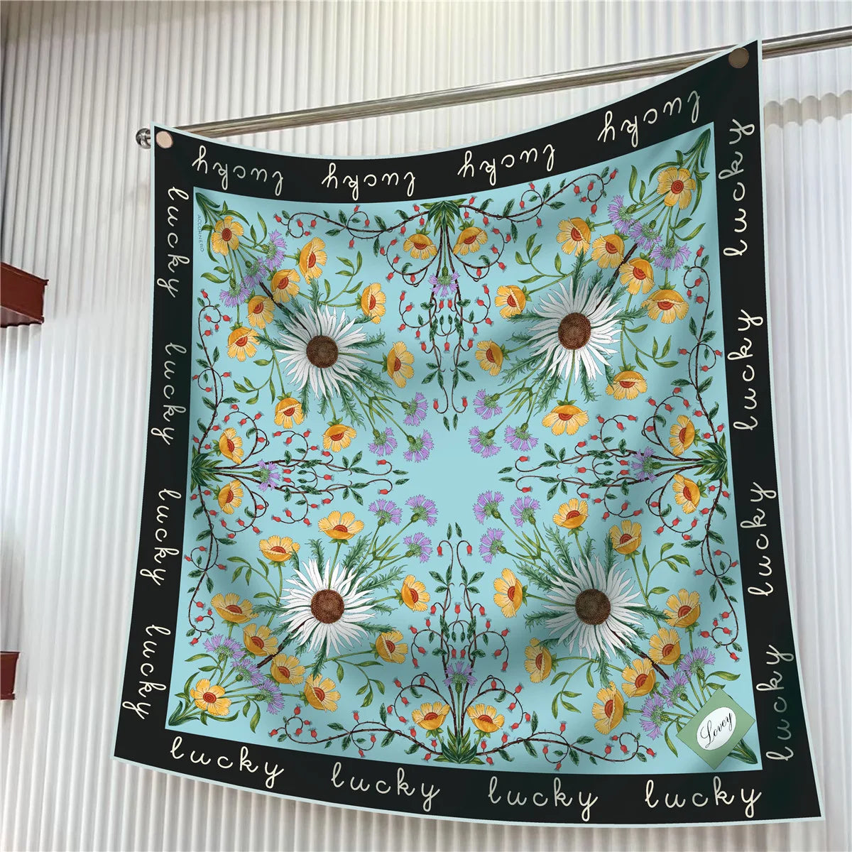 Floral Silk Twill Square Scarf Hijab Shawl For Women