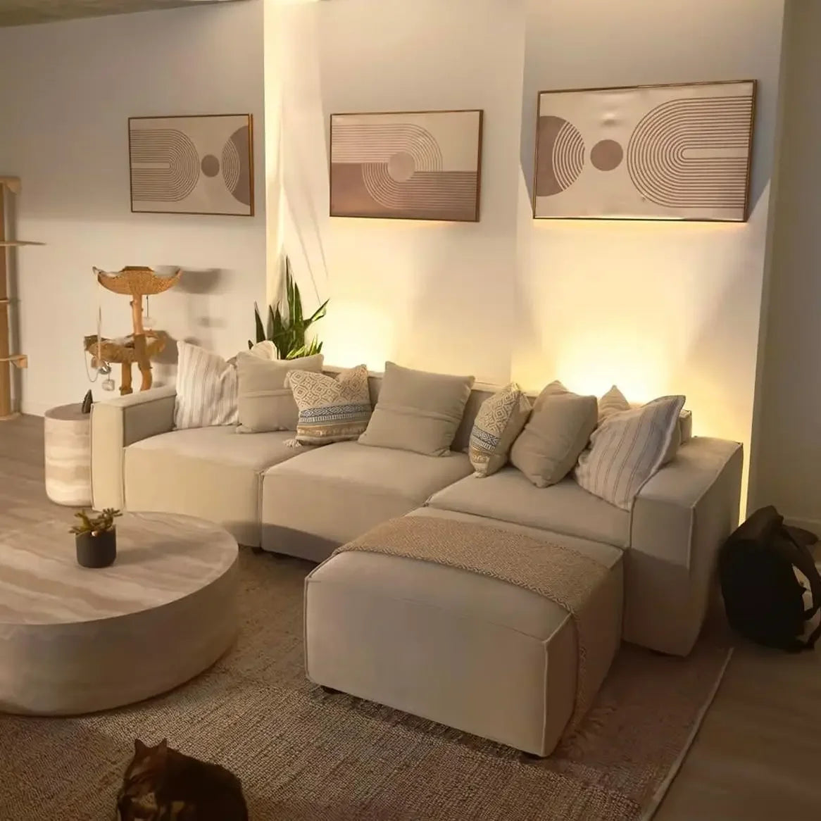 Modular Sectional Sofa Set Modern Minimalist L-Shape With Ottoman