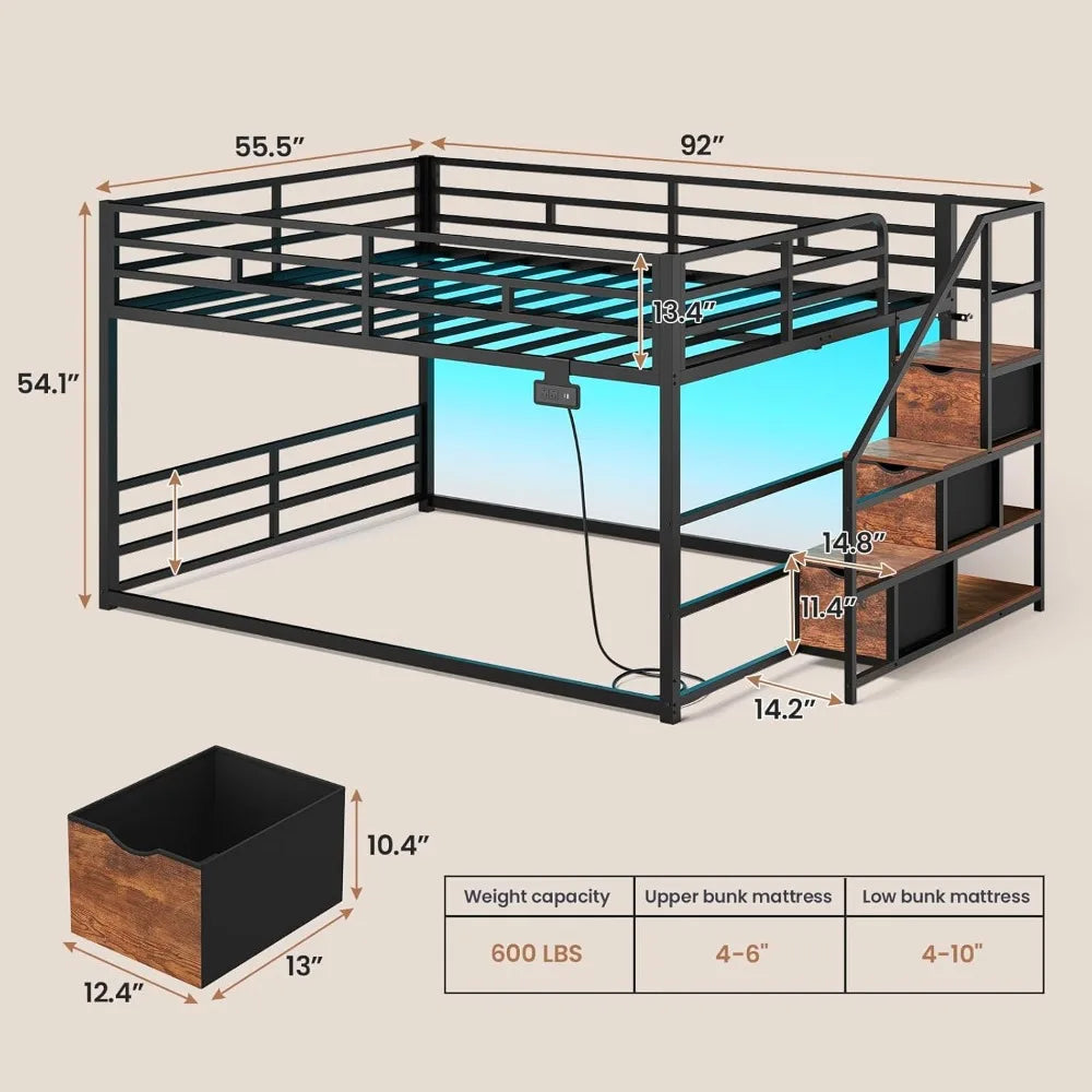 XIAOLANG Low Bunk Bed Full Over Full With Stairs RGB
