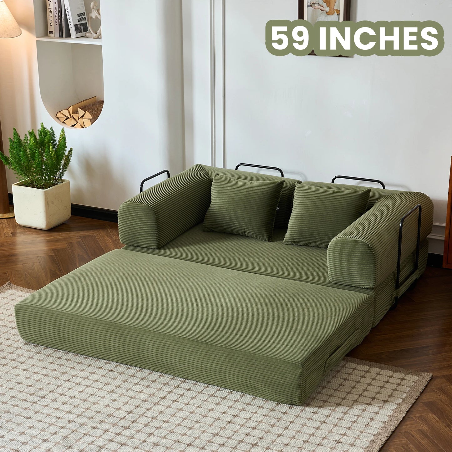 Foldable Convertible Futon Sofa Bed With L-Shaped Armrests Living Room