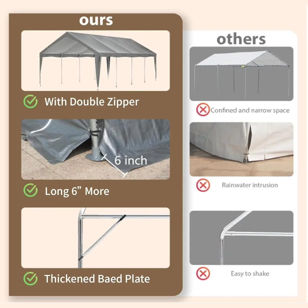 Carport Heavy Duty Canopy With Doors And Windows Portable Garage