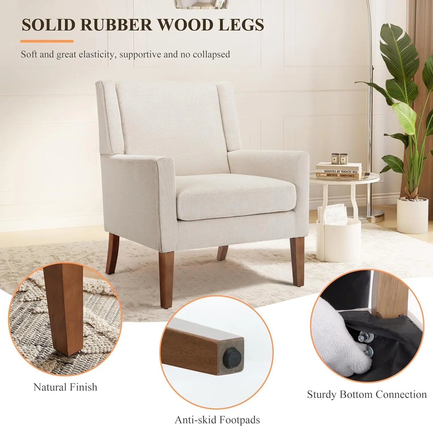 Wingback Accent Chair Set in Velvet with Wood Legs