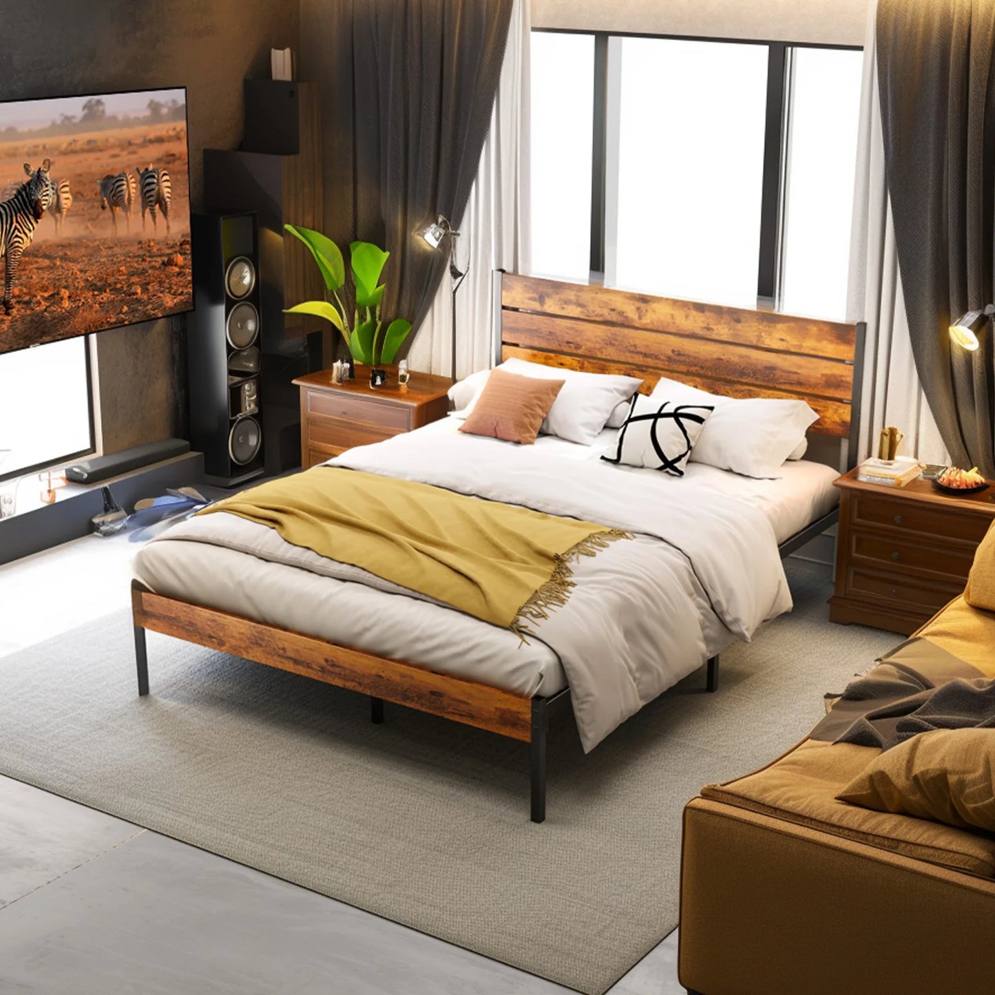 JHK Metal Platform Bed Frame With Durable Slats And Support
