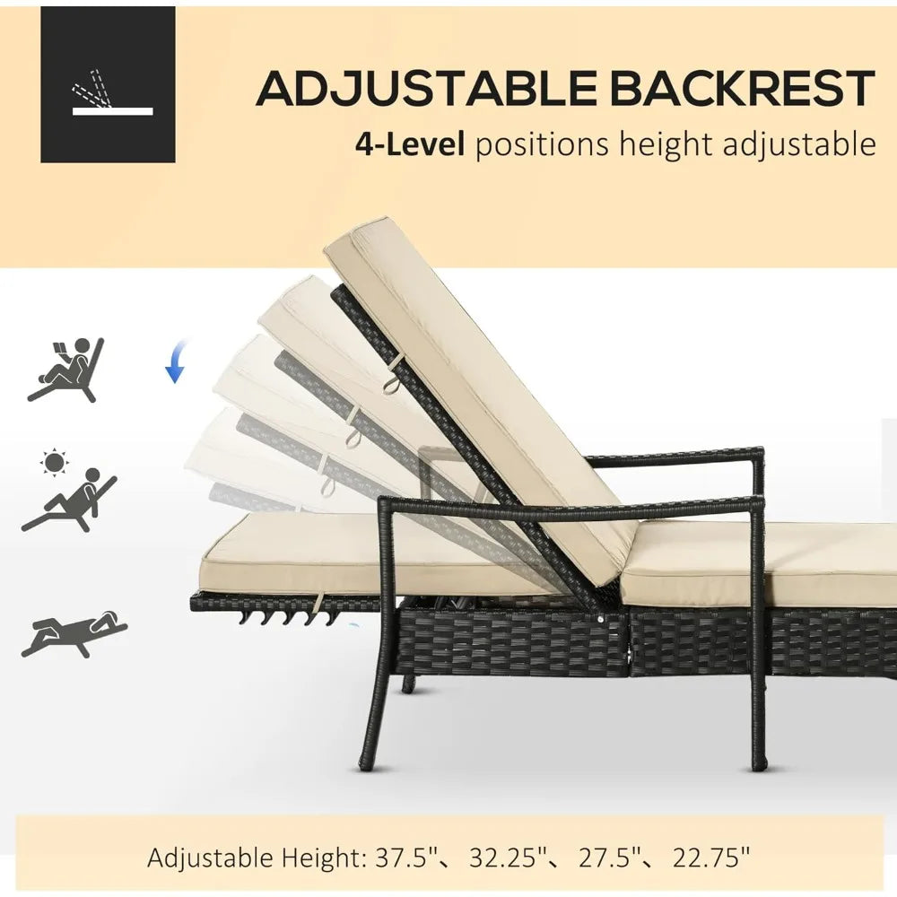 Huanzhuang Wicker Chaise Lounge Chair 4 Position Backrest