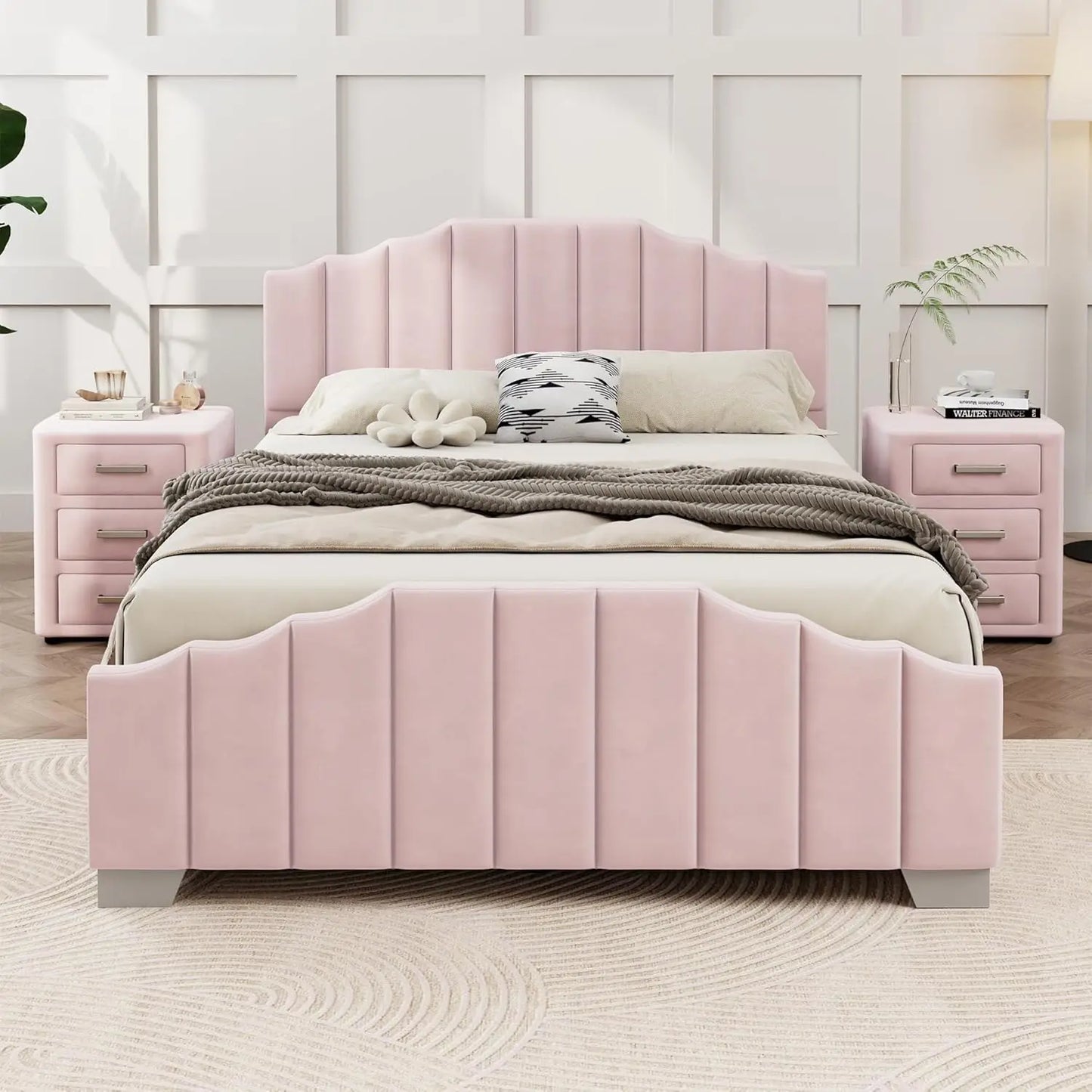 Princess Bedroom 3 Piece Velvet Upholstered Bed Set