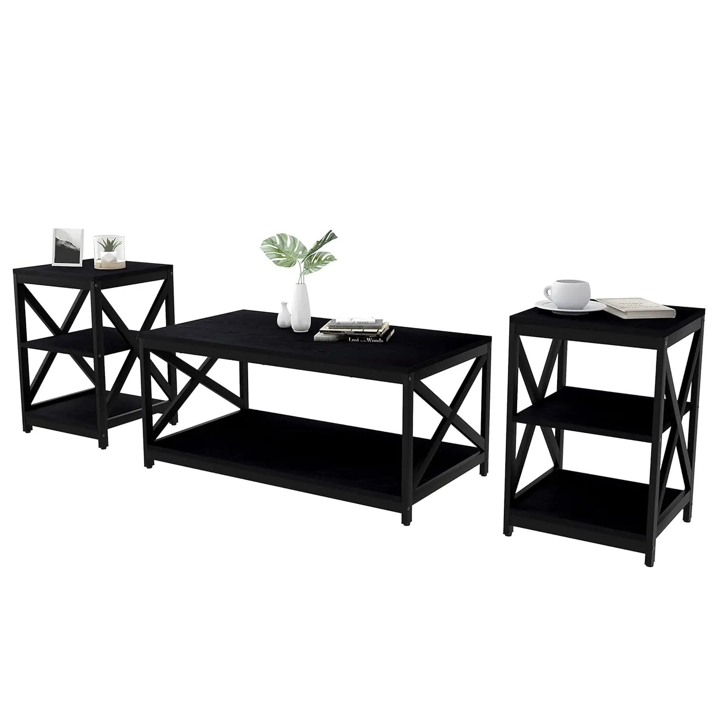Industrial X-Design 3-Piece Coffee Table Set With End Tables