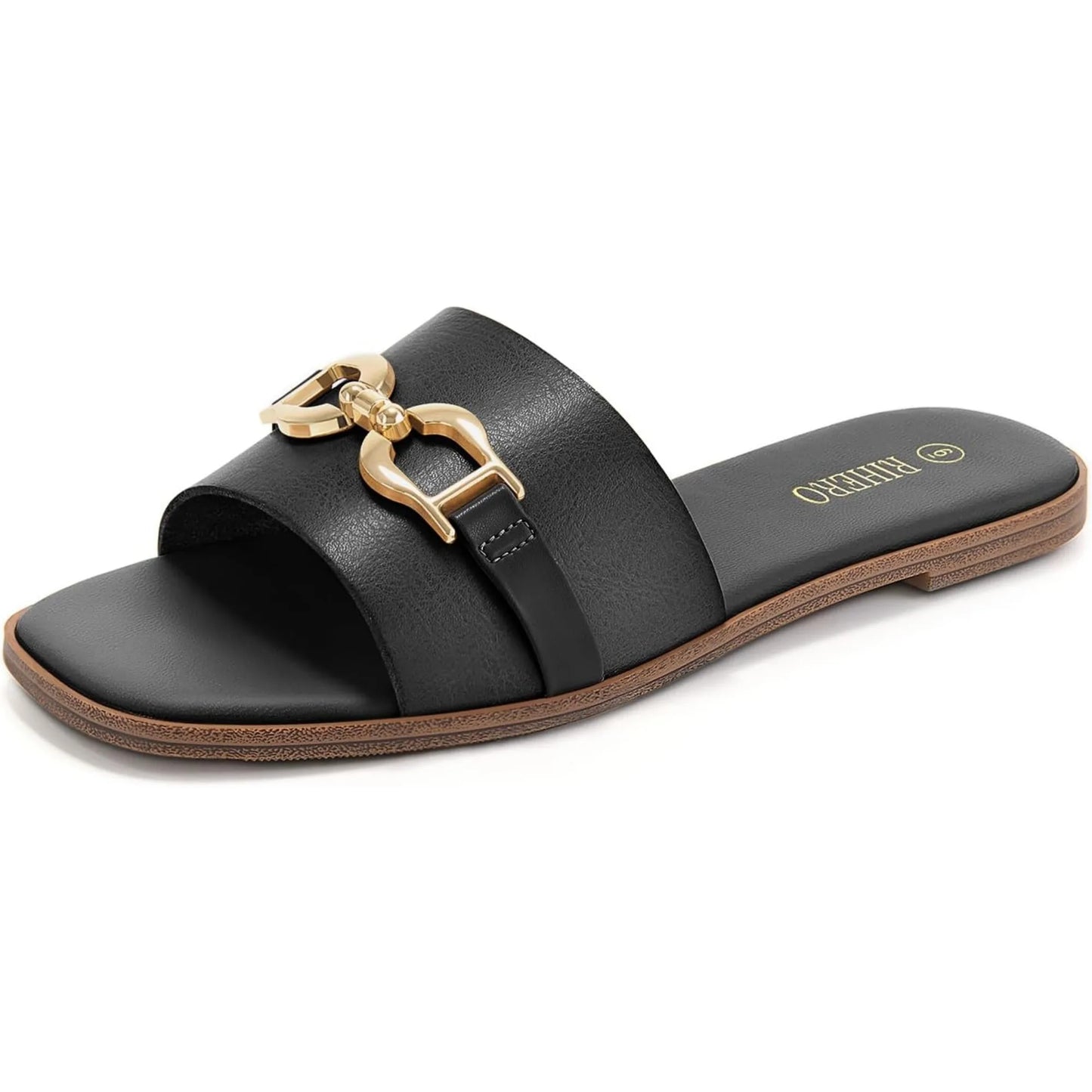 Womens Flat Sandals Memory Foam Cushioned Leather Slides