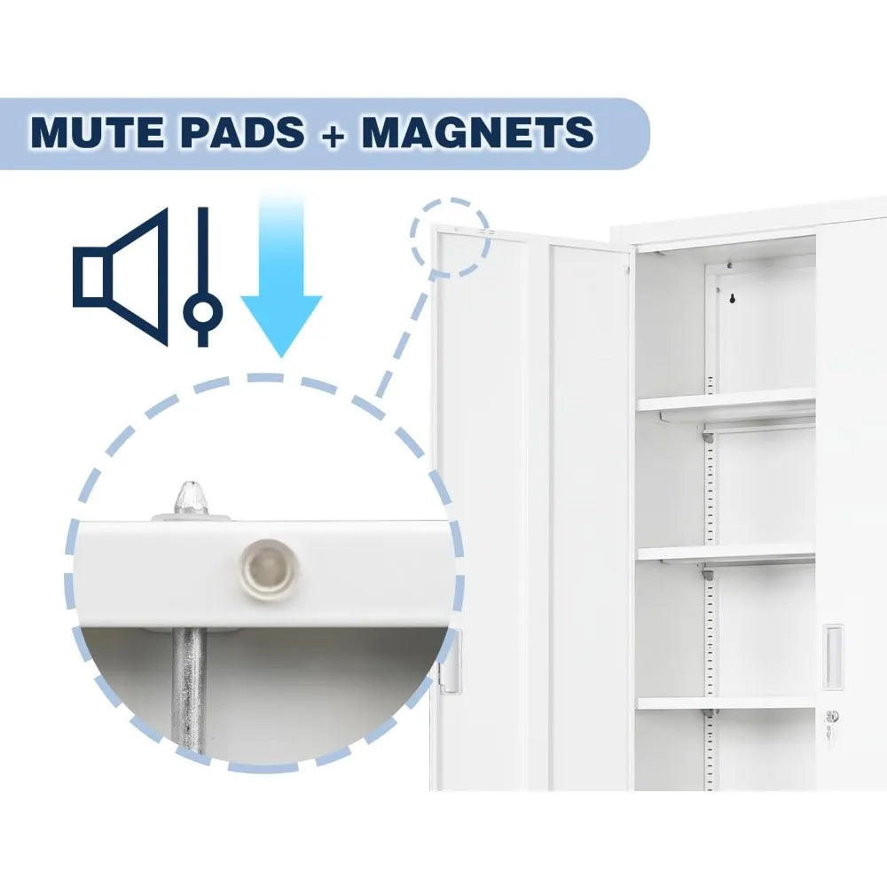 Metal Cabinet With 5 Adjustable Shelves And 2 Locking Doors