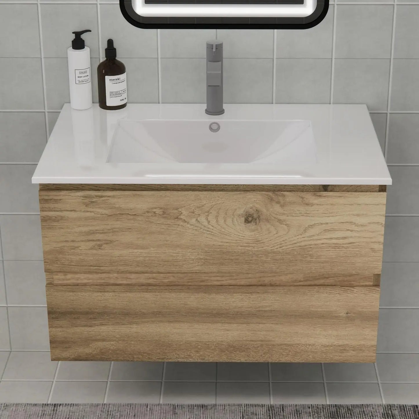Floating Bathroom Vanity With Sink, Moisture-Resistant MDF, Soft-Close Drawers