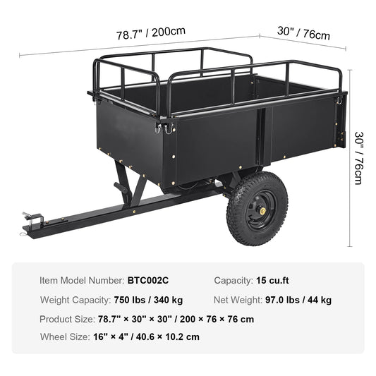 SucceBuy Heavy Duty ATV Dump Trailer With Removable Sides