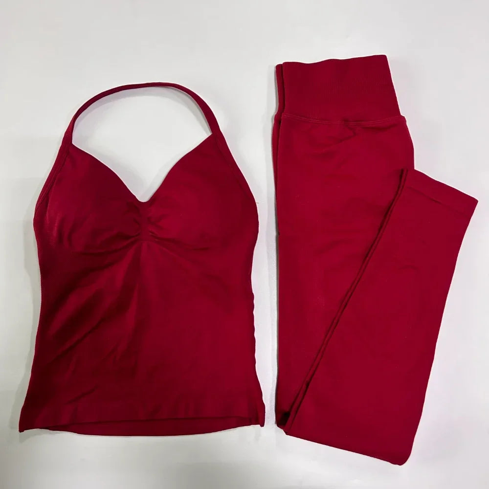 Seamless Gym Set Women Tank Top High Waist Leggings Workout