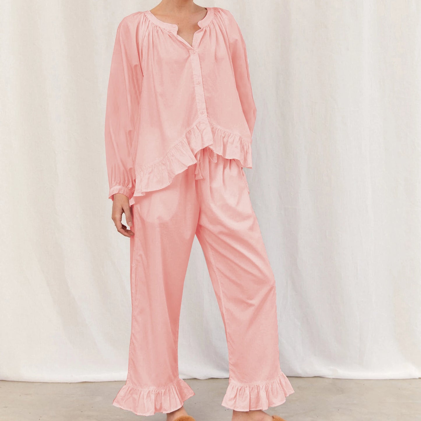 Hirigin Elegant V Neck Pajama Set With Long Sleeve
