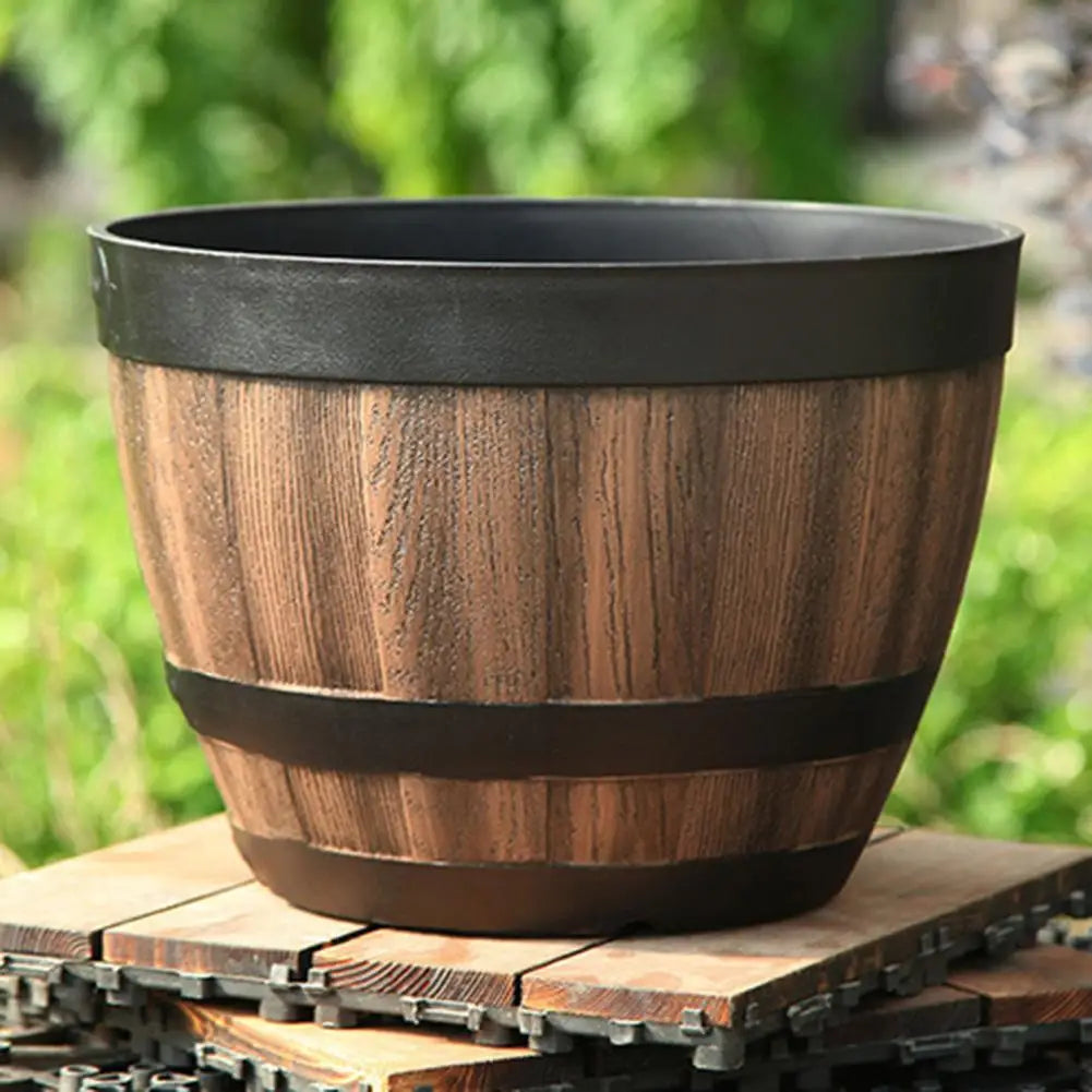 Rustic Farmhouse Whiskey Barrel Planter Plastic Flower Pot With Drainage