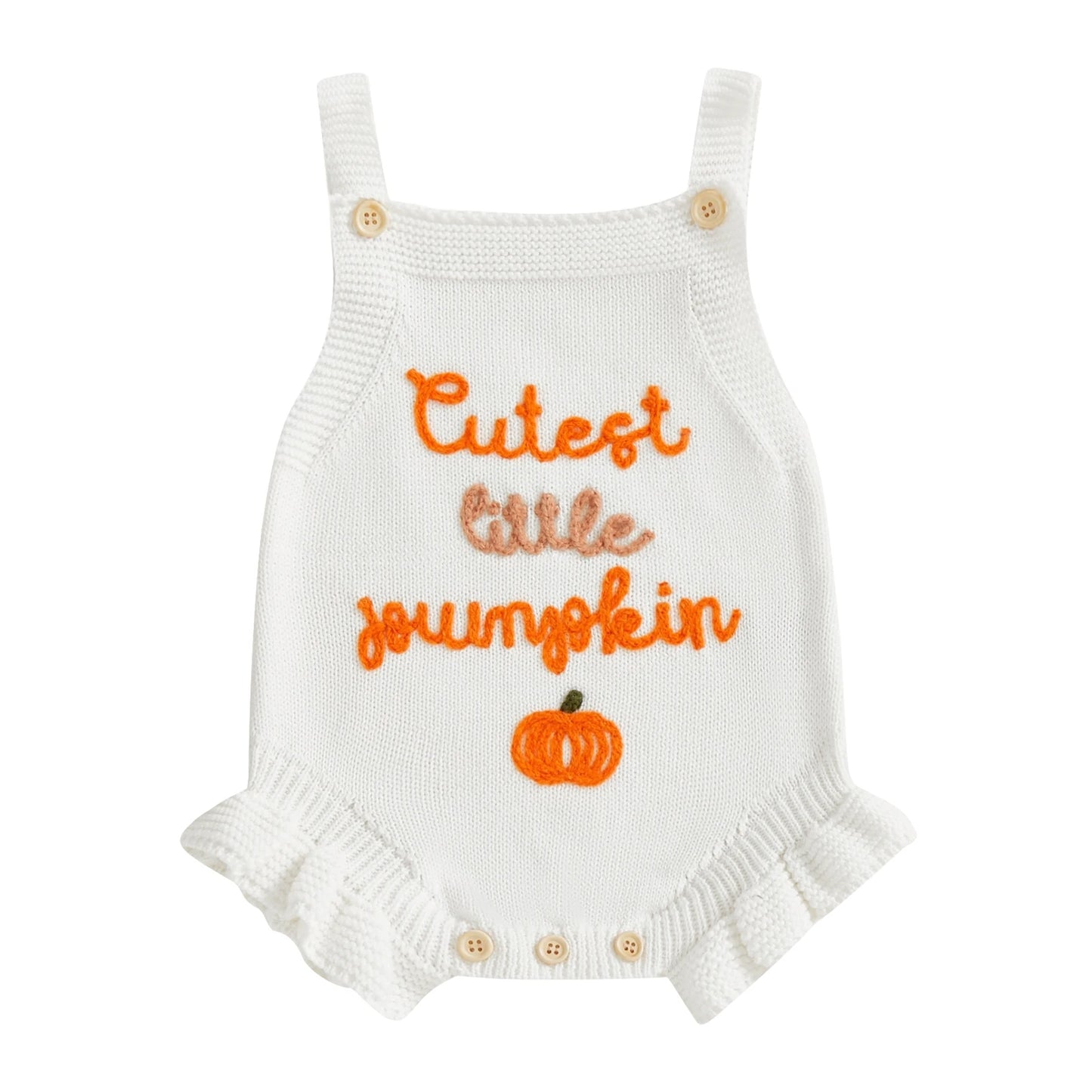 Infant Girl Sleeveless Knit Romper With Pumpkin Embroidery Bodysuit