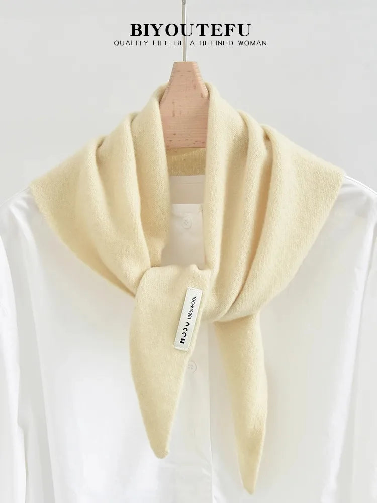 Australian Wool Knitted Triangle Scarf Shawl For Women Warm Winter