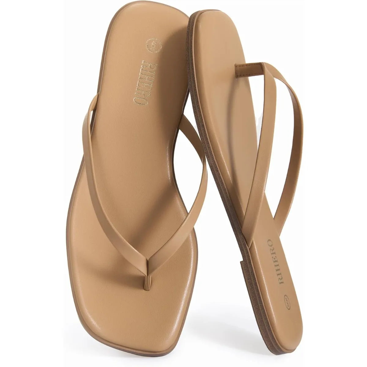 Womens Leather Thong Sandals Square Toe Slip On Beach Dressy