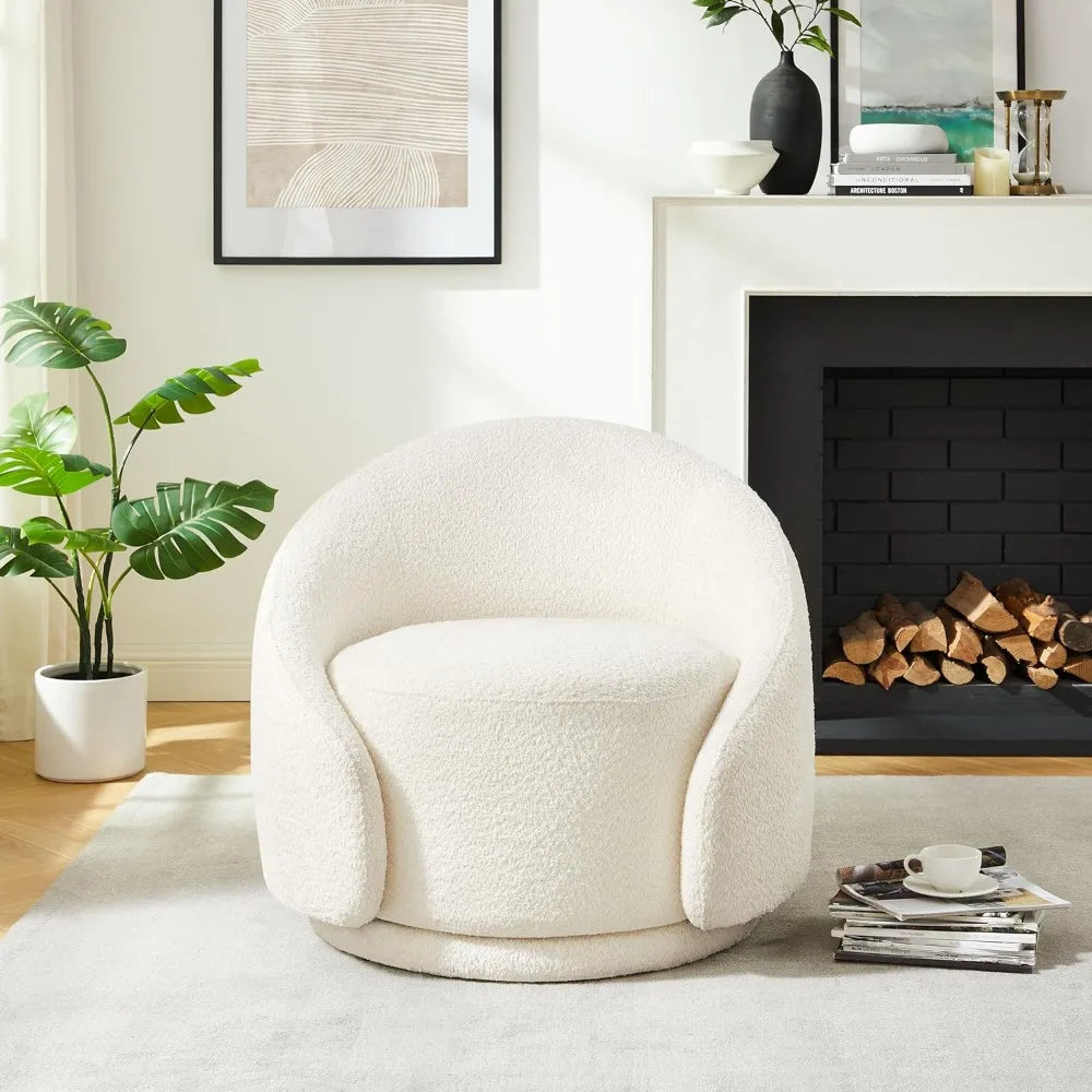 HUANZHUANG Sherpa Round Swivel Barrel Chair With Armrest