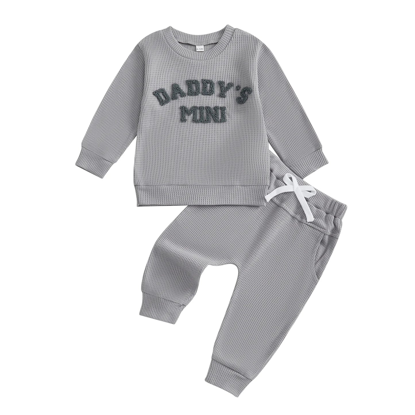 Toddler Boy Autumn Waffle Set Embroidered Letters 2 Piece Outfit