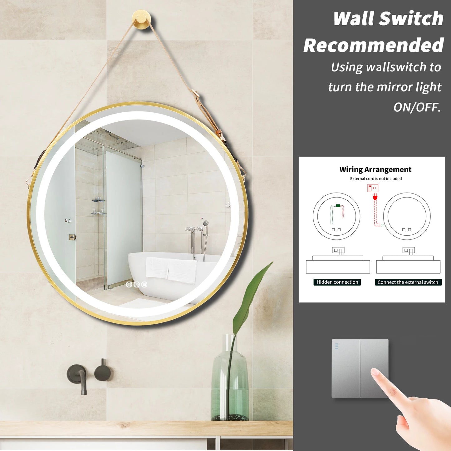 Feature Round LED Illuminated Bathroom Vanity Mirror Demister Dimmable