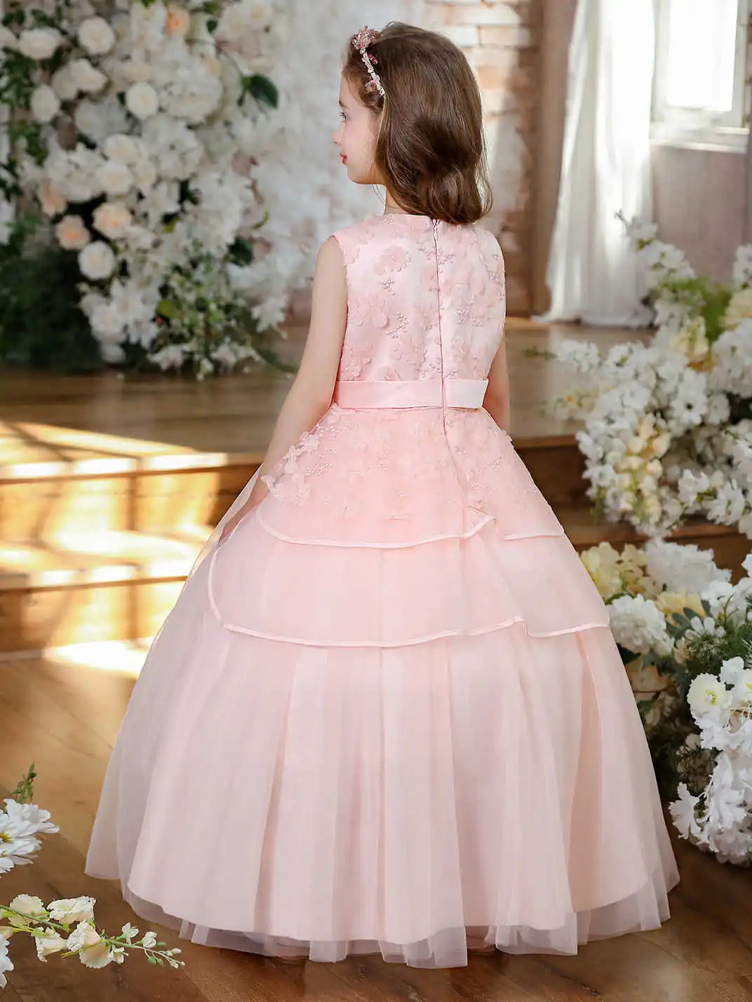 NONECN Lace Bridesmaid Dress For Girls Elegant Tulle Ball Gown