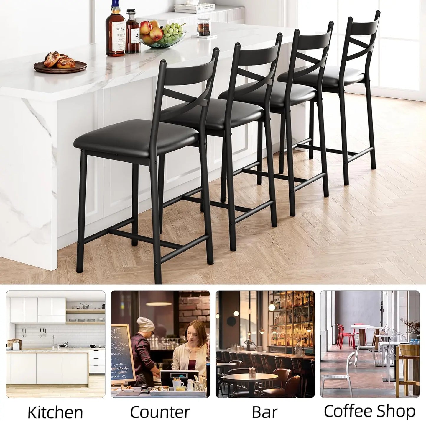 Modern Counter Height Bar Stools With Thick Cushioned Seats