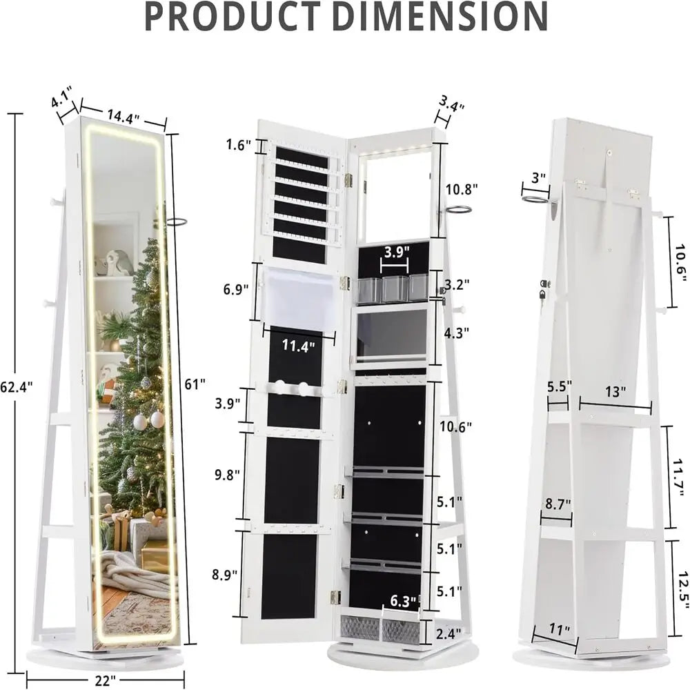 IRONCK LED Mirror Jewelry Cabinet Standing Armoire Lights