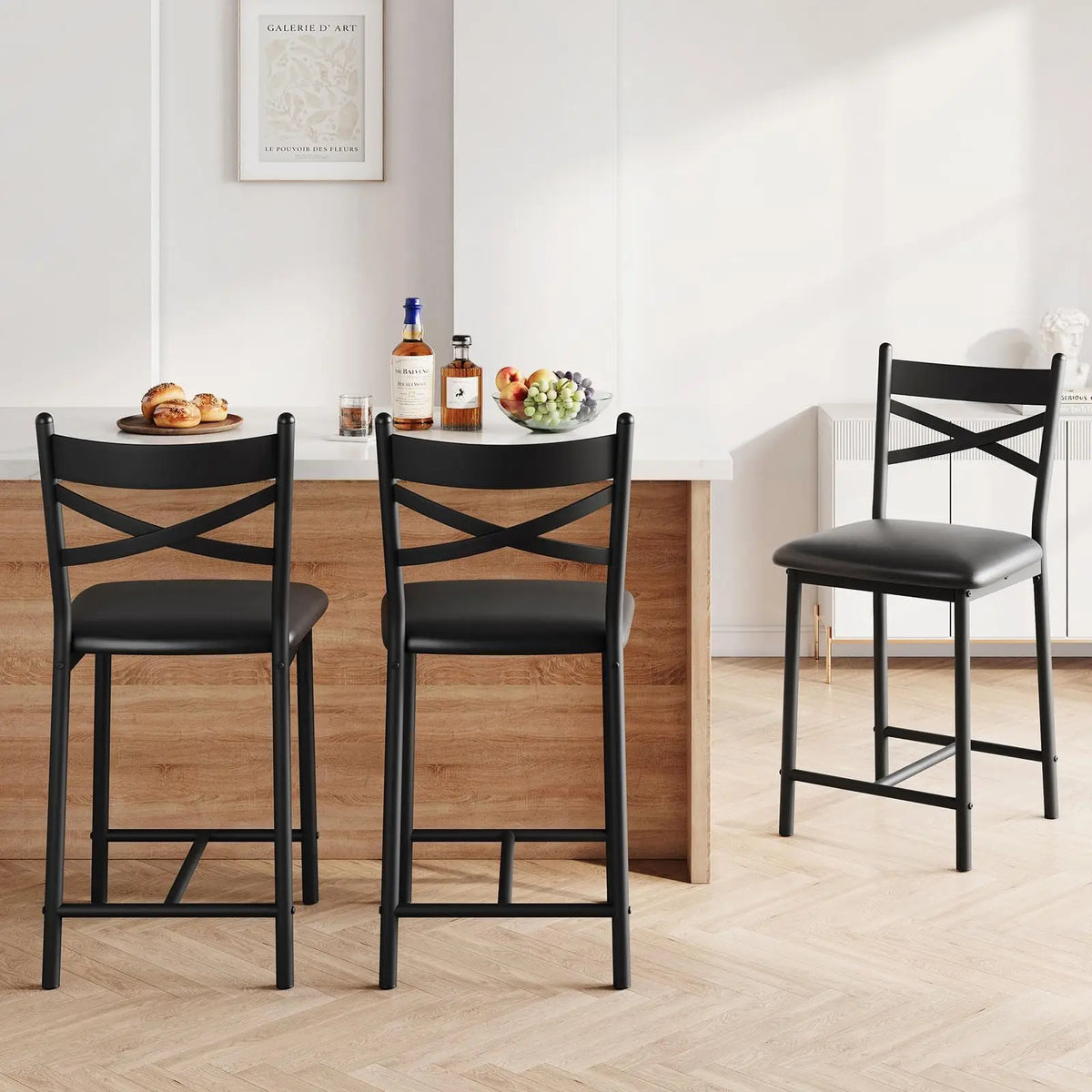 Modern Counter Height Bar Stools With Thick Cushioned Seats