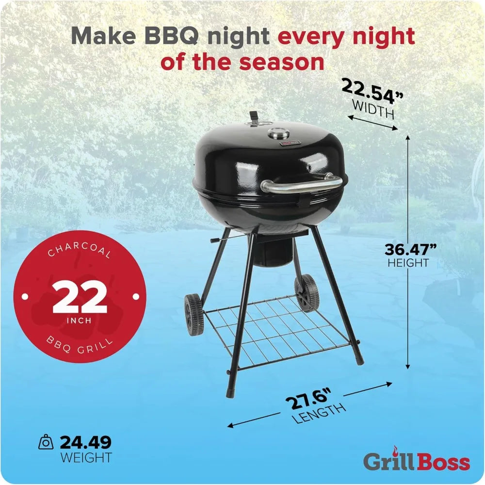 Grill Boss Charcoal Kettle Grill Portable Cooking Area