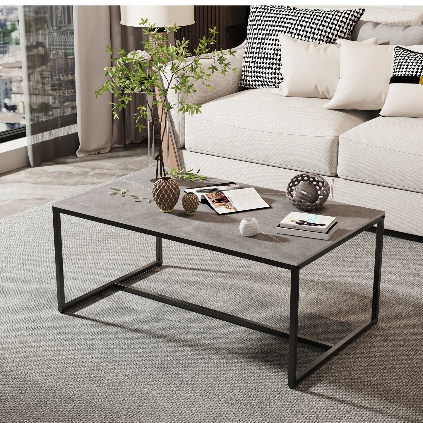Wisfor Sintered Stone Coffee Table With Black Metal Frame