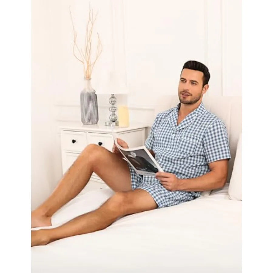 Marvmys Men's 100 Percent Plaid Pajama Set Sleepwear Short Sleeve