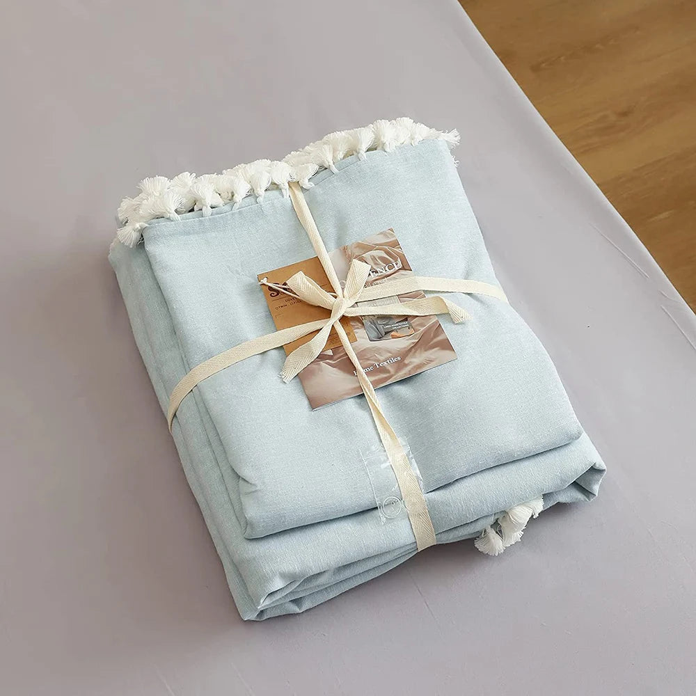 Simple Opulence Boho Linen Cotton Bedding Set With Tassels