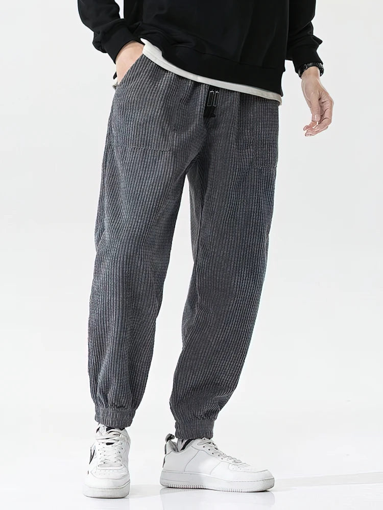Men Corduroy Thermal Jogger Pants Warm Winter Sweatpants