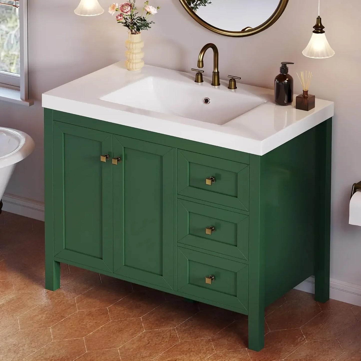 Bathroom Vanity Cabinet With Resin Basin Soft Closing Doors