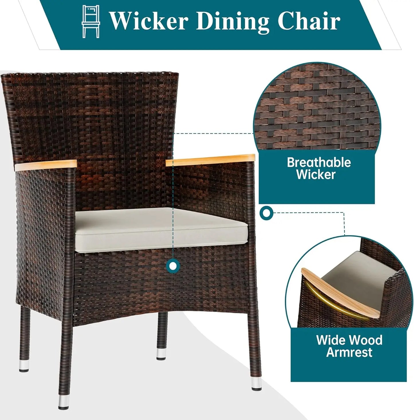 Patio Dining Set With Wicker Chairs And Wood Table