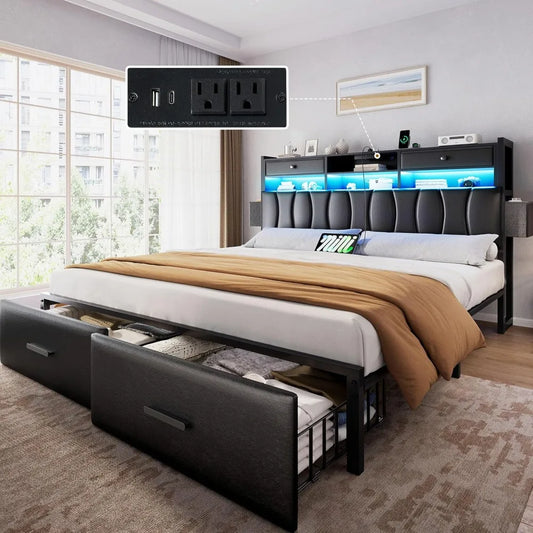 DAFIFY Upholstered Platform Bed Frame With Storage Drawers