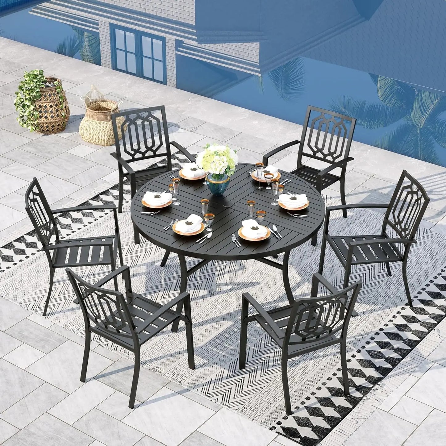 Round Metal Patio Dining Set Outdoor Weather Resistant Table And Chairs