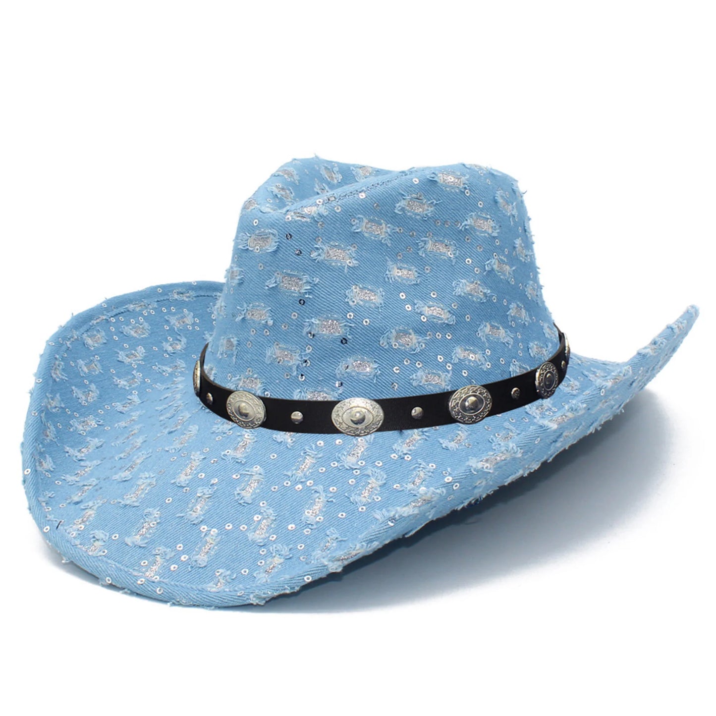 NONECN Vintage Distressed Cowboy Hat With Concho Band