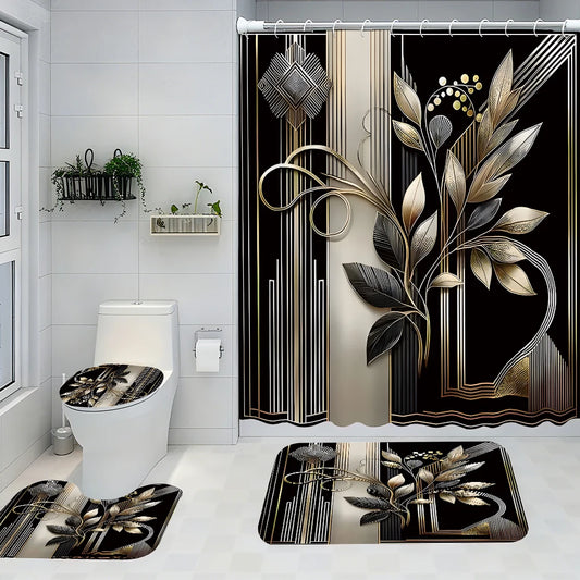 Craft Of Weaving Elegant Bathroom Four-Piece Waterproof Shower Curtain Set