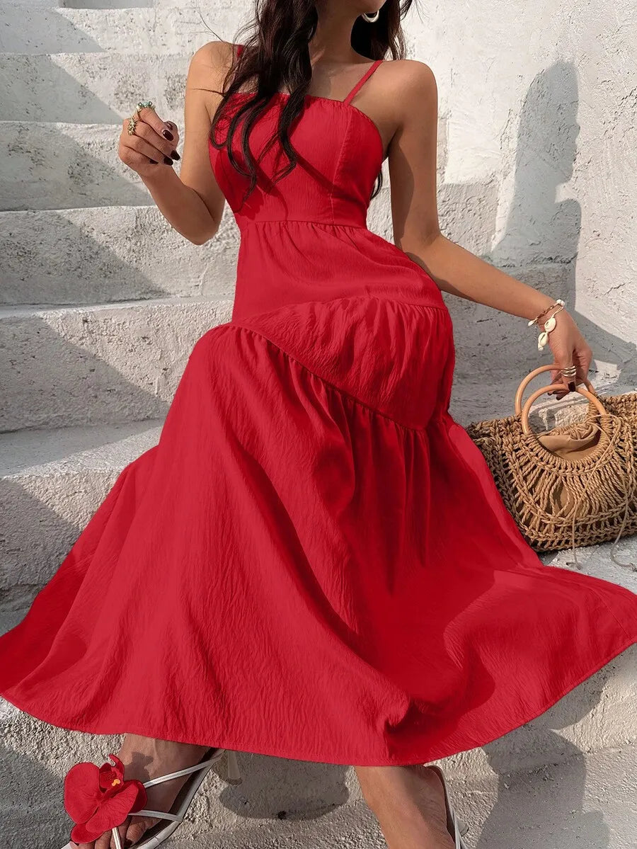 Textured Tiered Camisole Maxi Dress With Adjustable Straps